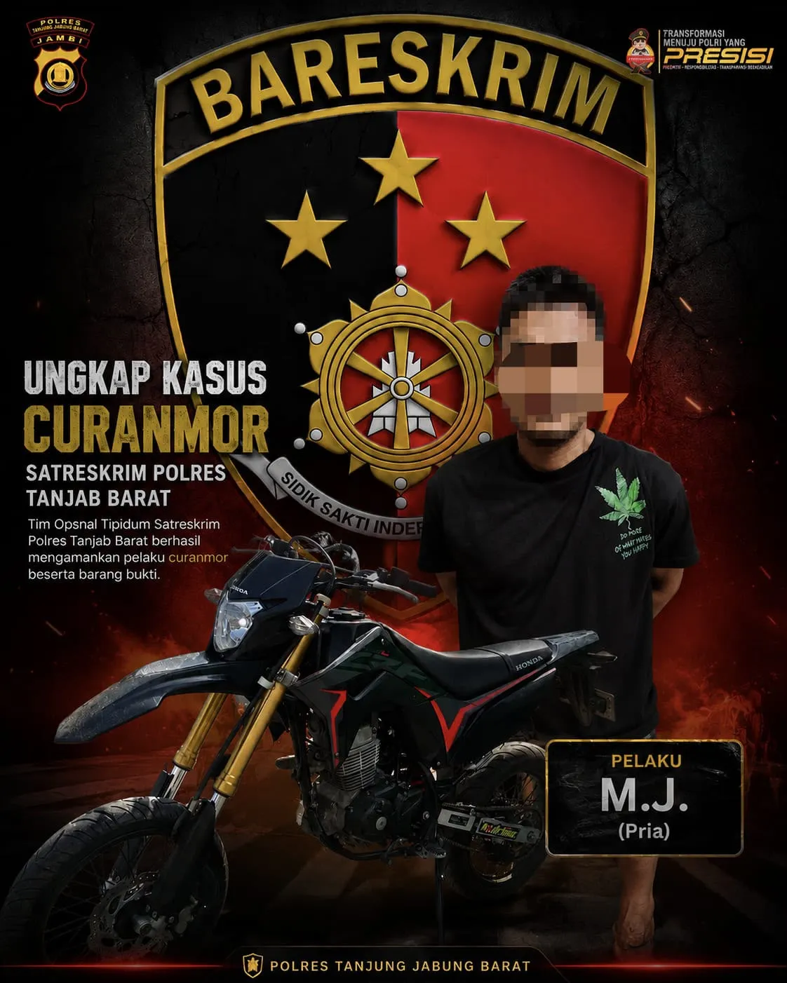 Polres Tanjab Barat Ungkap Kasus Curanmor, Satu Pelaku Diamankan